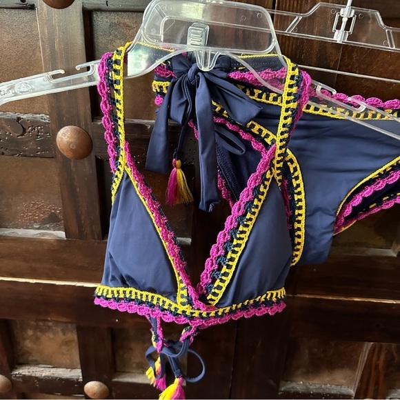 BECCA Navy Bikini with Pink and Yellow Accents - Picture 3 of 8